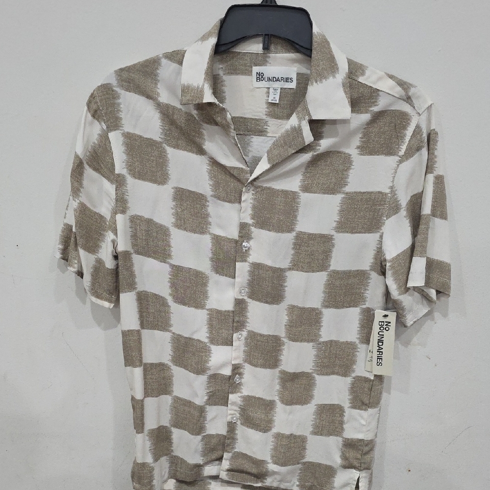 No‎ Boundaries Men's Casual Checkered Shirt - Brown and White